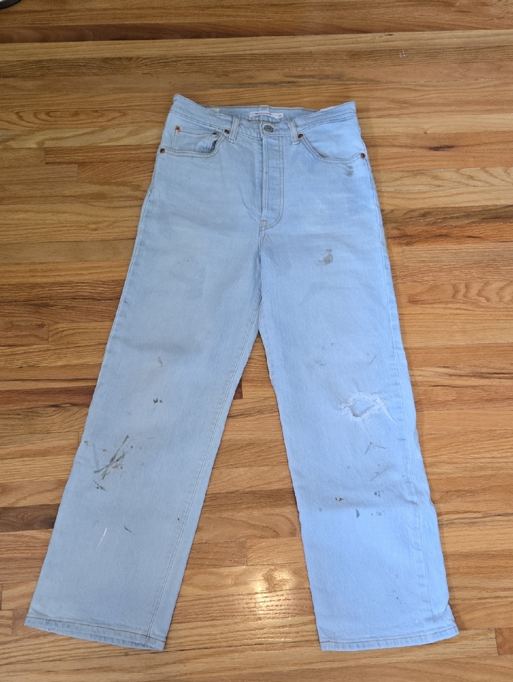 Light Blue Rib Cage Destructed Denim Women's Jeans - Classic High Rise